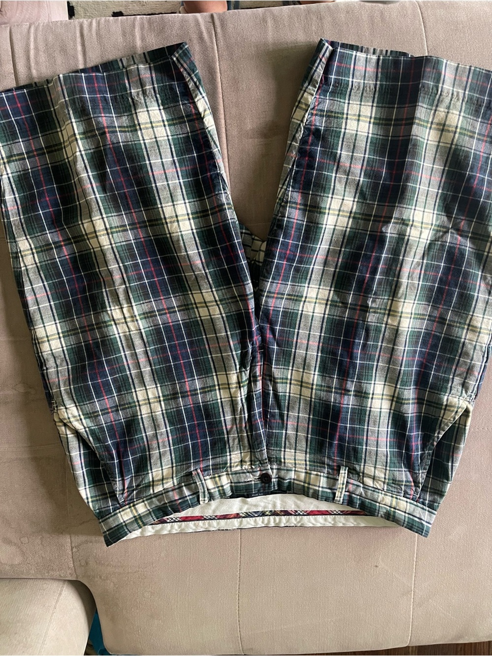 Polo by Ralph Lauren Navy Green Cream Plaid Cotton Chinos